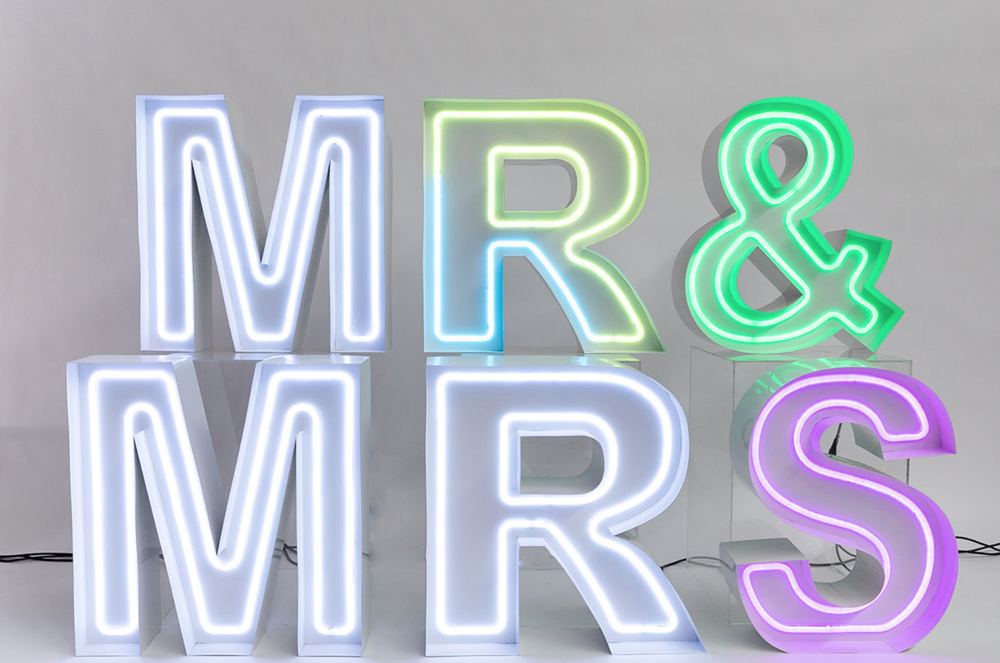 60cm Neon Letters _MR _ MRS_ coloured